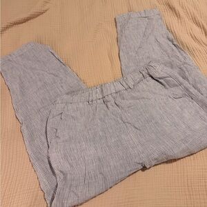 Quince 100% European Linen pants in Blue Pinstripe